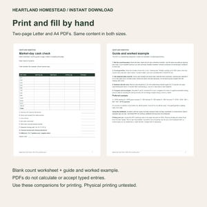 Actual blank worksheet and guide pages. Two pages each in Letter and A4, for handwriting, not fillable.