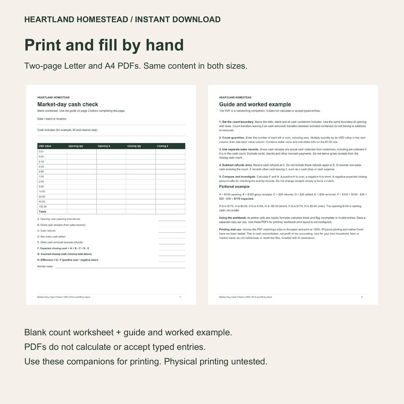 Actual blank worksheet and guide pages. Two pages each in Letter and A4, for handwriting, not fillable.