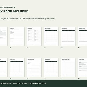 Overview of all twelve included printable organizer pages. Both PDF paper sizes contain the same content.