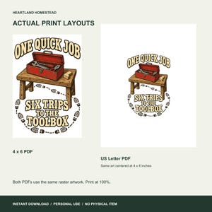 Actual 4 by 6 and US Letter PDF layouts of the same toolbox artwork. Letter version has the same art centered at 4 by 6 inches.