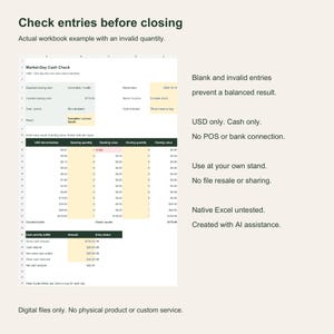 Actual invalid-count workbook example and product limits. USD cash only; AI assisted; native Excel untested.