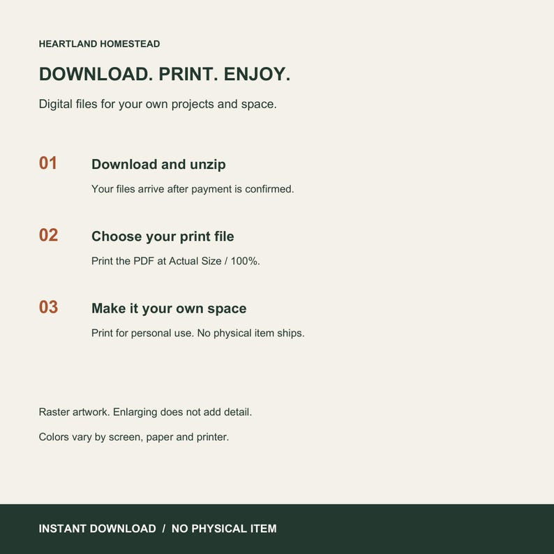 Download and printing instructions for Garage and Tractor Art Set, Three Printable Workshop Illustrations. Personal use; no physical shipment.