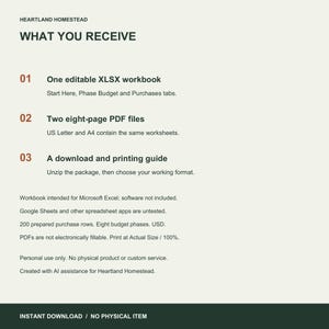 Package includes XLSX workbook, Letter and A4 PDFs and guide. Intended for Excel. No physical item.