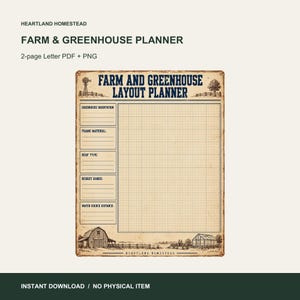 Farm and Greenhouse Planner, Two Printable Layout Worksheets. Preview made from the included files. Instant digital download; no physical item.
