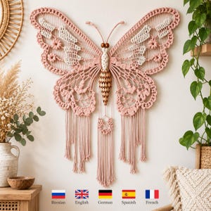 Butterfly Crochet Wall Hanging Pattern, Boho Floral Macrame Art (PDF)
