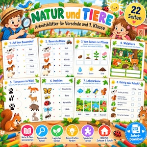 Natur & Tiere 1 Klasse nach Lehrplan | 22 Seiten Vorschule  1. Klasse | Tiere Natur Lernheft | Sachunterricht PDF zum Ausdrucken