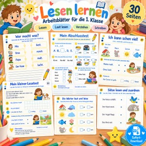 Learning to read, 1st grade, according to the curriculum (PDF) | German worksheets for elementary school | Letters, words, sentences & reading texts | Reading exercises for children