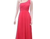Coral Red Bridesmaid Dress. Prom Dress. One Shoulder Dress
