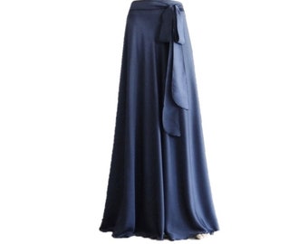 navy silk maxi skirt