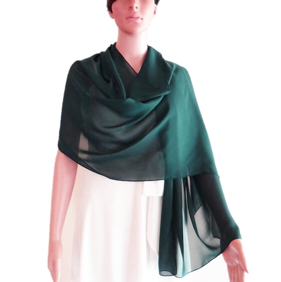 Forest Green Shawl. Forest Green Wrap Scarf. Long Chiffon  display picture 1