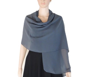 Dark Grey Wrap Scarf. Soft Fashion Long Scarf. Dark Grey Chiffon Shawl. Bridesmaid Shawl.