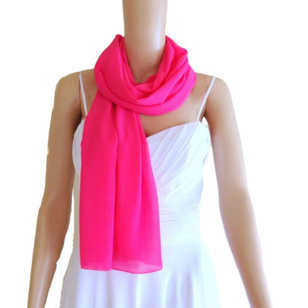 Fluorescent Pink Wrap Scarf. Fluorescent Pink Long Scarf. Soft Chiffon Shawl.