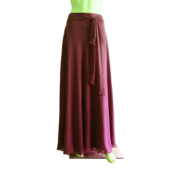 Wine Bridesmaid Skirt. Long Evening Skirt. Wine Maxi Skirt. Chiffon Floor Length Skirt.