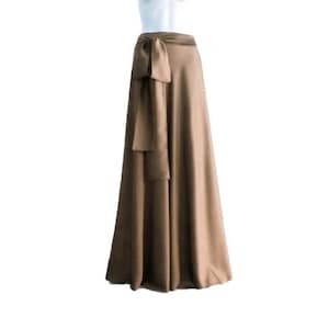 Dark Tan Maxi Skirt. Silk Floor Length Skirt. Dark Tan Bridesmaid Skirt. Long Evening Skirt.