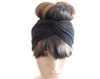 Black Headband. Black Head Wrap. Twist Headband. Stretch Twist Head Wrap.