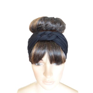 Black Hairband. Braided Headband. Cotton Spandex Hair Wrap. Stretch Head Wrap.