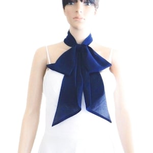 Blue Bow Tie Scarf. Blue Neck Scarf. Chiffon Wrap Scarf.