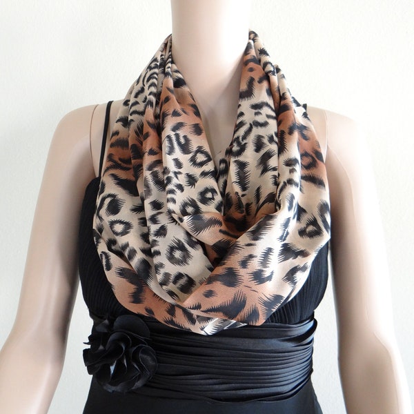 Leopard Scarf. Printed Infinity Scarf. Printed Circle Scarf. Soft Chiffon Loop Scarf.