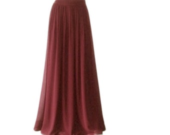Burgundy Bridesmaid Skirt. Burgundy Maxi Skirt. Long Chiffon Skirt. Floor Length Skirt.