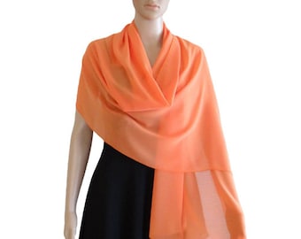 Orange Long Scarf. Orange Wrap Scarf. Soft Chiffon Scarf. Orange Chiffon Shawl.