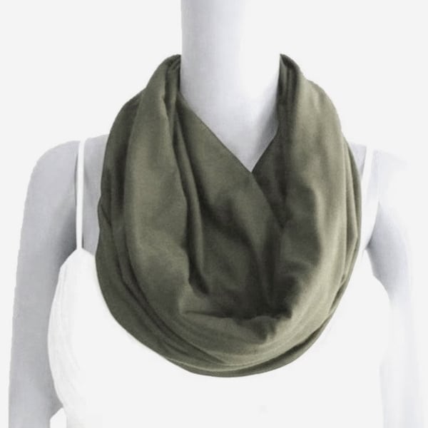 Dark Olive Green Scarf. Soft Cotton Spandex Circle Scarf. Fashion Infinity Scarf.