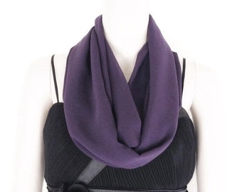 Dark Purple Circle Scarf. Infinity Scarf. Dark Purple Chiffon Scarf