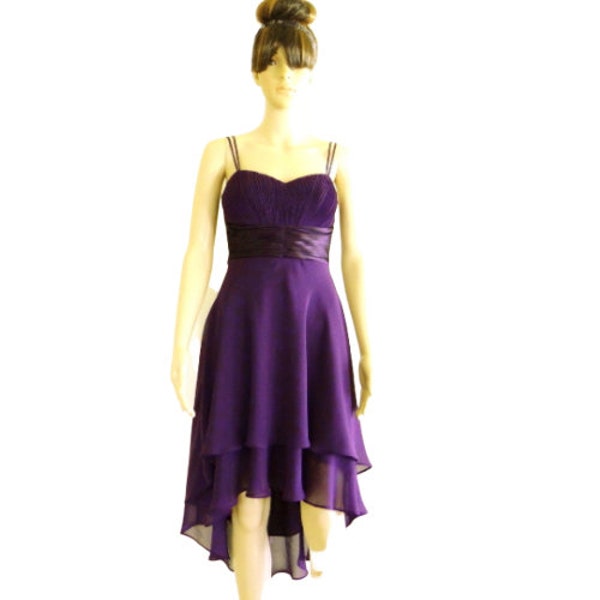 Dark Purple Bridesmaid Dress. Dark Purple High Low Dress. Knee Length Evening Dress. Chiffon Party Dress.