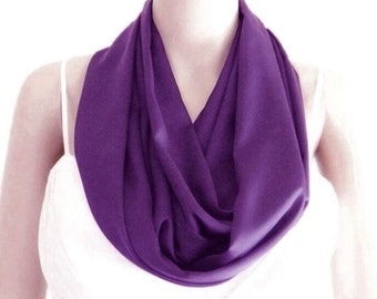 Purple Infinity Scarf. Purple Circle Scarf. Soft Silk Loop Scarf. Fashion Scarf.