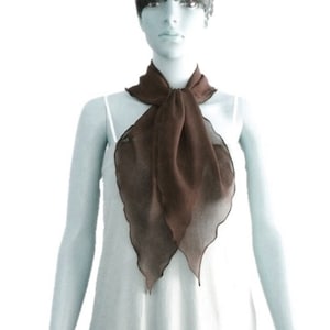 Brown Bow Tie Scarf. Soft Chiffon Scarf. Brown Neck Scarf. Ruffle Scarf.