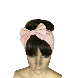 Dusty Pink Hairband. Bow Headband Stretch Head Wrap. Soft Cotton Spandex Hair Wrap.
