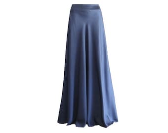 Navy Blue Maxi Skirt. Silk Floor Length Skirt. Navy Blue Bridesmaid Skirt. Long Evening Skirt.