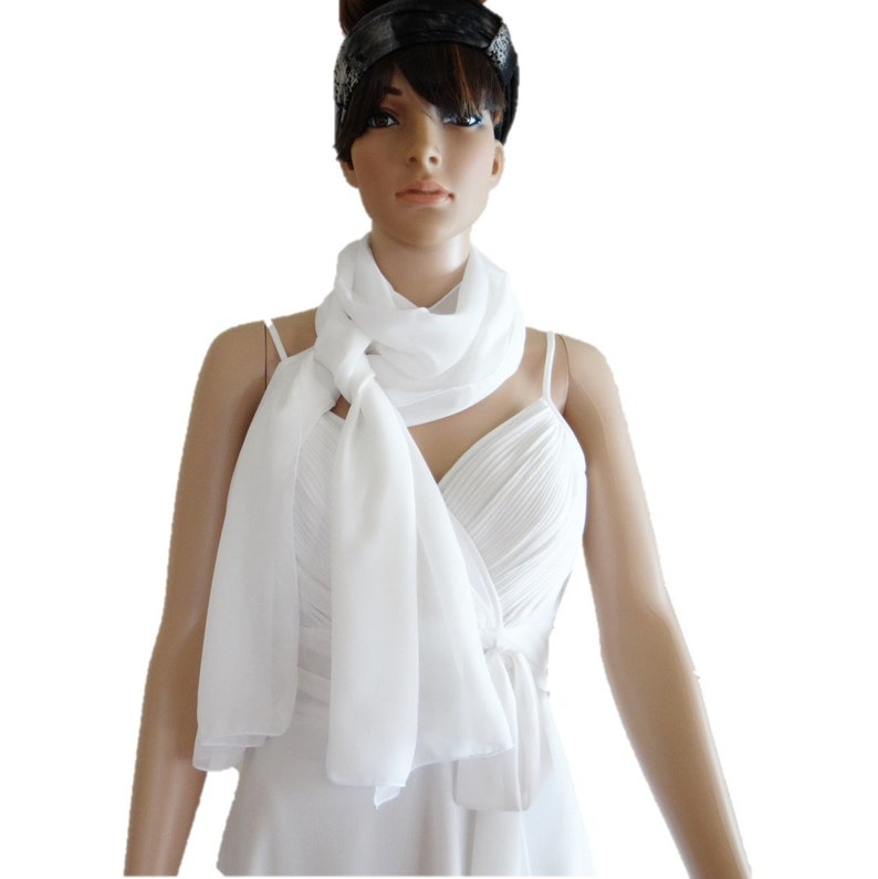 White Long Scarf. White Wrap Scarf. Soft Chiffon Scarf. White Chiffon Shawl. image 2