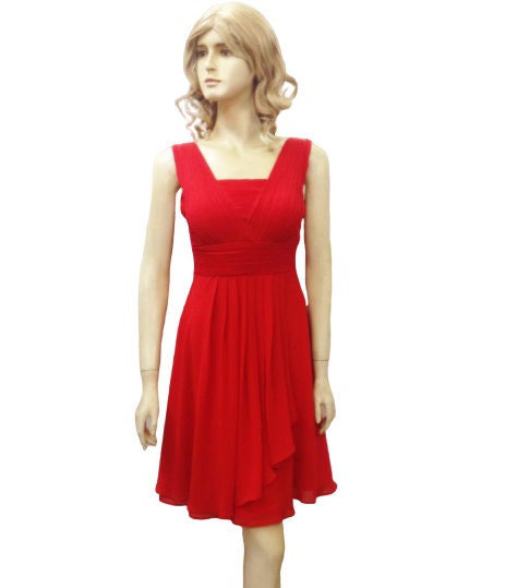 strapless open back dress 1950s Red Draped Silk Chiffon Party Dress