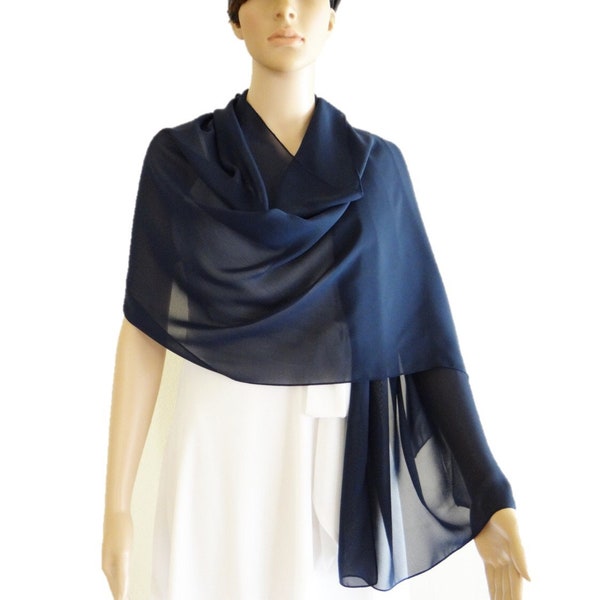 Navy Blue Shawl. Navy Blue Wrap Scarf. Long Chiffon scarf. Soft Scarf.