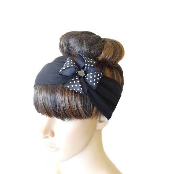Black Polka Dot Bow Cotton Spandex Headband