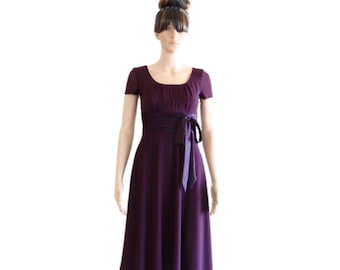 Purple Bridesmaid Dress. Cap Sleeves Dress. Knee Length Dress.