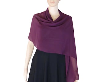 Plum Long Scarf. Plum Wrap Scarf. Soft Chiffon Scarf. Plum Chiffon Shawl.