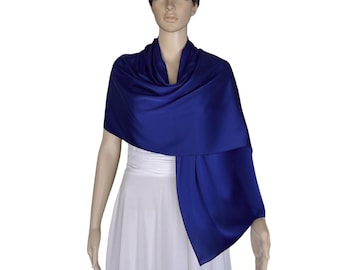 Dark Dusty Blue Wrap Scarf. Dark Dusty Blue Long Scarf. Satin Silk