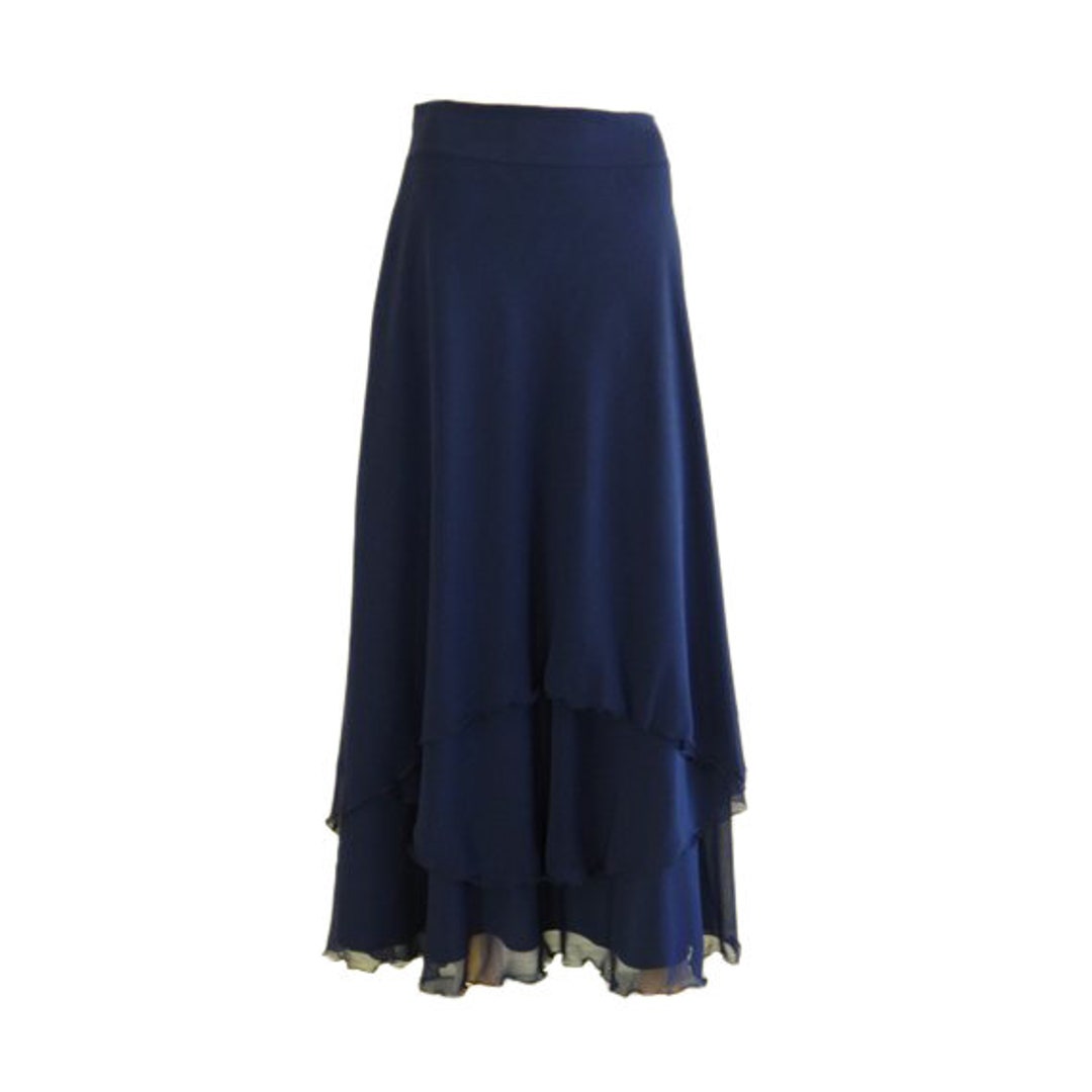 Navy Blue Long Skirt. Navy Blue Maxi Skirt. Long Bridesmaid Skirt. Chiffon Evening Skirt. Floor