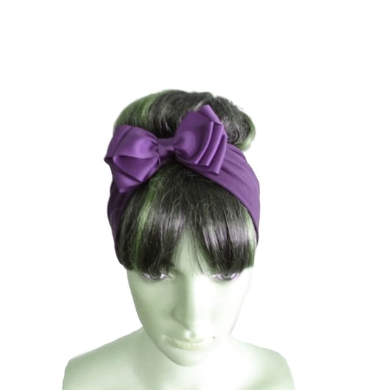 Dark Purple Bow Hairband. Dark Purple Headband Stretch Head  display picture 3