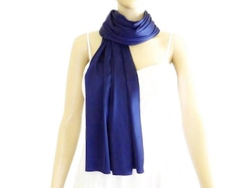 Dark Blue Silk Shawl. Soft Silk Wrap Scarf. Dark Blue Long Scarf.