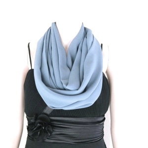 Dusty Blue Circle Scarf. Soft Chiffon Scarf. Dusty Blue Infinity Scarf.
