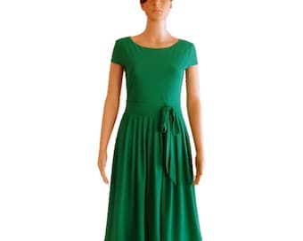 Green Evening Dress.Cap Sleeves Dress.Bridesmaid Dress