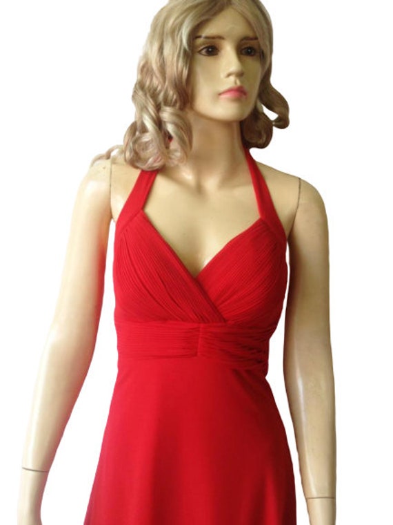 red halter bridesmaid dresses Sheath Halter Chiffon Bridesmaid Dress with Slit in Fuchsia, Fuchsia / 4