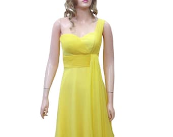 Yellow Bridesmaid Dress. One Shoulder Dress.