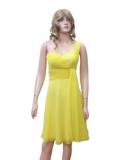 yellow bridesmaid dresses one shoulder Sexy One-shoulder Mustard Yellow Mermaid Ruffle Midi Bridesmaid Dress, AlineBridal