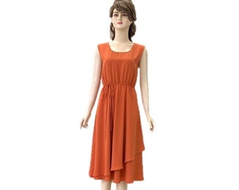 Burnt Orange Bridesmaid Dress. Burnt Orange Evening Dress. Silk Knee Length Dress.