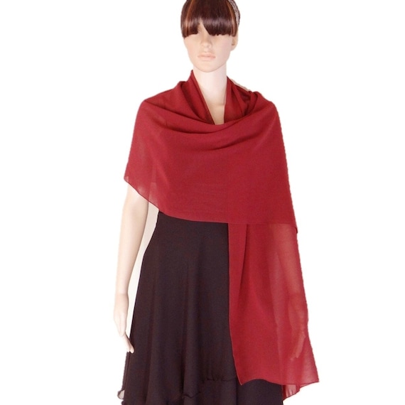 Scialle In Chiffon Rosso Fatto A Mano, Morbido E Lungo, Sciarpa Avvolgente, Donna
