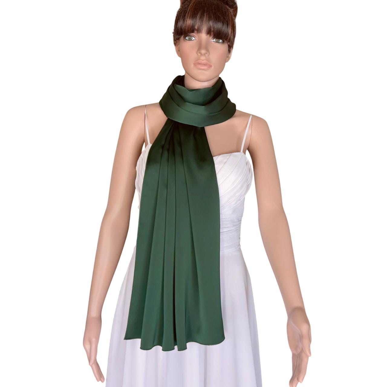 Forest Green Satin Silk Wrap Scarf. Forest Green Satin Silk Long