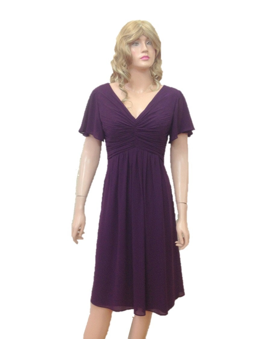 purple empire waist bridesmaid dresses Double V Neck Long Empire Waist Chiffon Bridesmaid Dress main image 0
